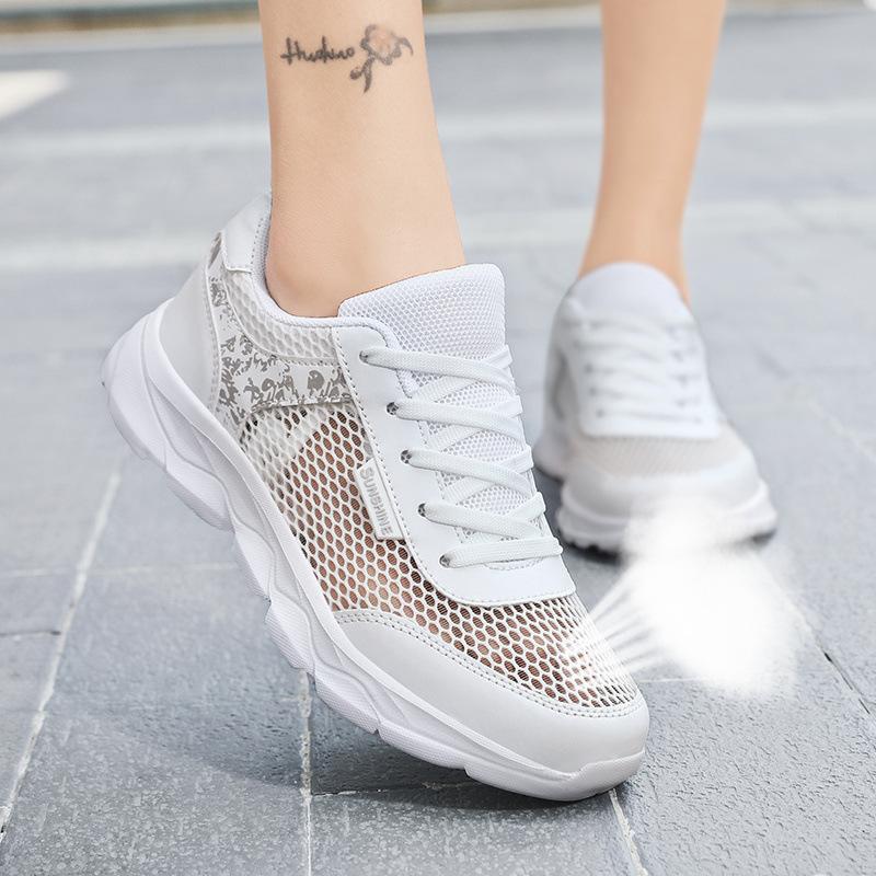 New Versatile Sports Shoes Big Net Breathable Hollow Women's Casual Shoes Lace Up