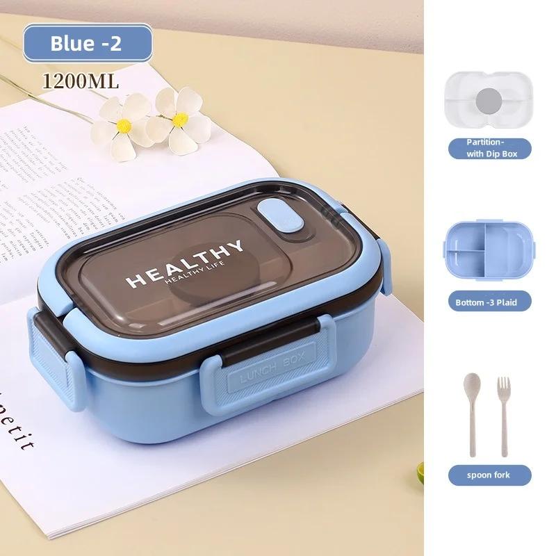 Portable Double Layer Lunch Box Compartment Salad Fruit Box with Handles Students Workers Microwave Bento Box with Fork Spoon