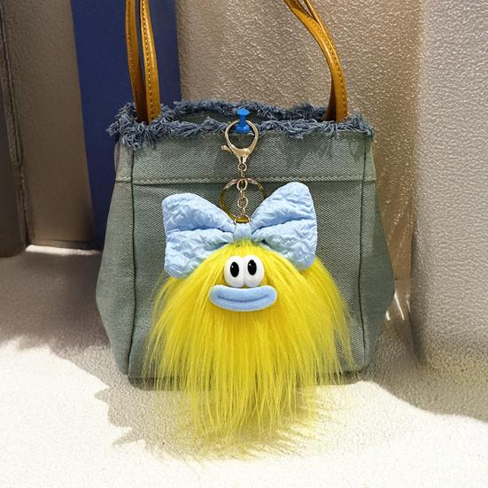 Keychain Cartoon Plush Doll Wearing Big Bowknot Decor Big Mouth Design Charm Key Chain