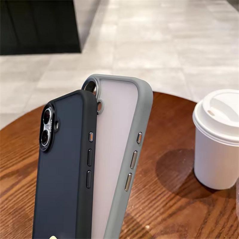 Fashion Solid Candy Color Border Camera Protect Bumper Case For iPhone 16 15 14 Pro Max Plus Matte Skin Feel Shockproof Back Cover