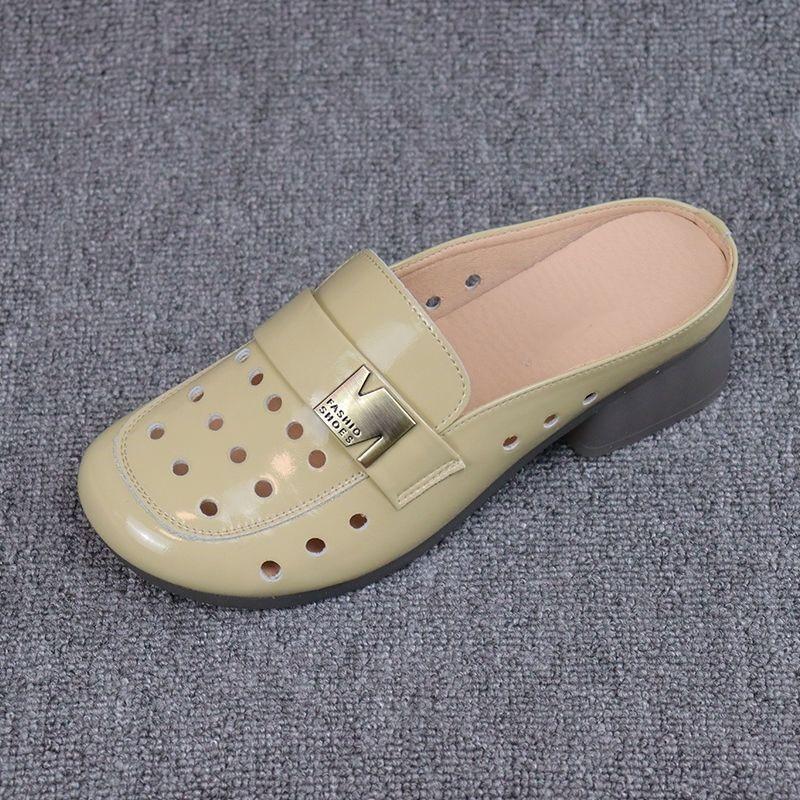 

Coarse heel baotou half drag women s summer 2025 new casual versatile soft bottom comfortable hollow breathable outside wear mother sandals 40