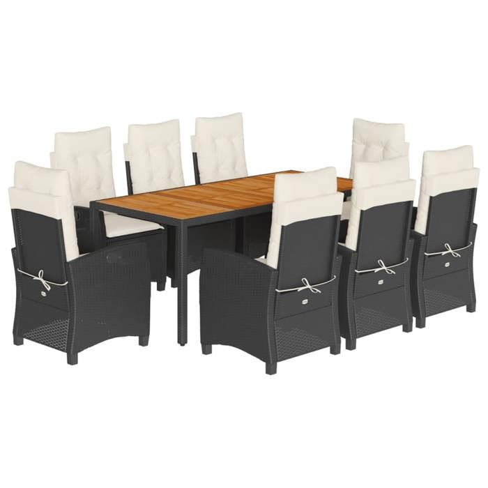 VidaXL Ensemble à Manger de Jardin avec Coussins 9 pcs, Table et Chaises avec Dossier Réglable, Meubles d'Extérieur, 3212661