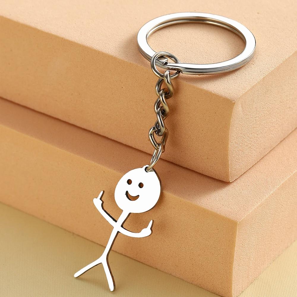 Chaveiro Engraçado Doodle Aço Inoxidável Pingente Stickman Dedo do Meio Chaveiro Hip Hop Carro Bolsa Corrente de Chave Joias Presente para Casais