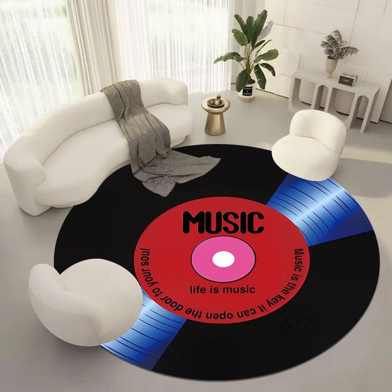 Elegant Record Art Design Flannel-printed Round Floor Mats Are Slip-resistant Suitable for Living Bedroom Terrace Garden Carpets