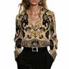 Women Floral Retro Style Print Lapel Long‑Sleeve Shirt, Strong Sense Of Atmosphere, Suitable for Business Work, Retro Party and Daily Street Look