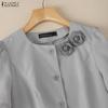 ZANZEA Camicetta estiva casual da donna con scollo rotondo e maniche corte