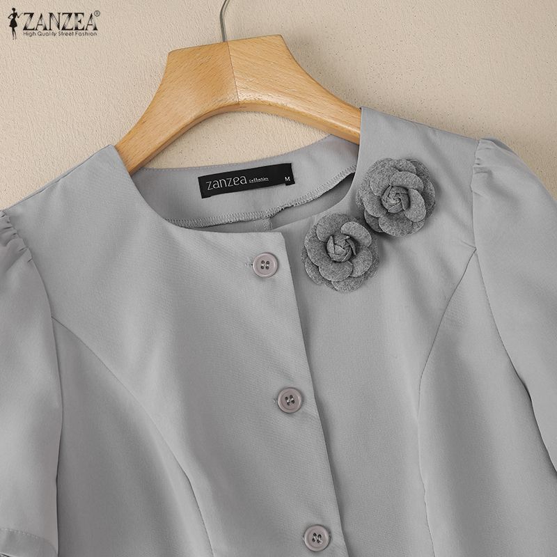 ZANZEA Camicetta estiva casual da donna con scollo rotondo e maniche corte