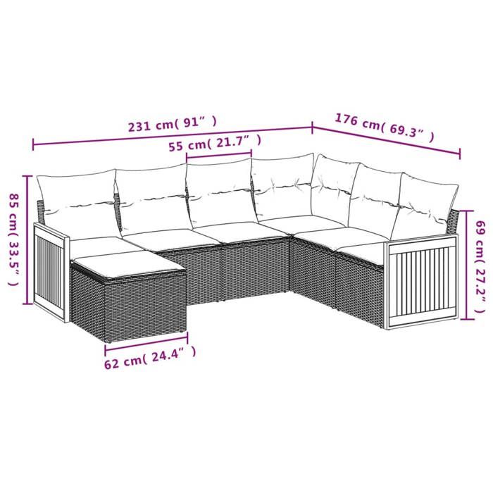 VidaXL Salon de Jardin avec Coussins 7 pcs, Canapés de Terrasse, Ensemble de Meubles de Patio, Mobilier d'Extérieur, Noir 3227882