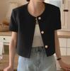 Korean Summer Round Neck Bubble Sleeve Short Jacket for Women