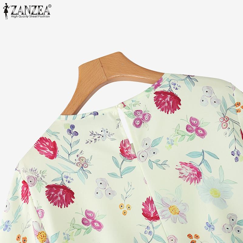 ZANZEA Women Casual Round Neck Summer Half Sleeve Floral Blouse