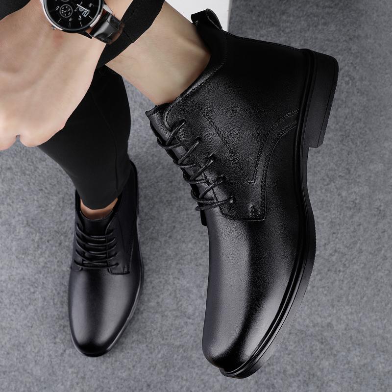 Fashion Genuine Leather Men's Boots Casual High Top Shoes Classic Male Motorcycle Boots Leisure Walk Botas Comfy Business Walking Shoes