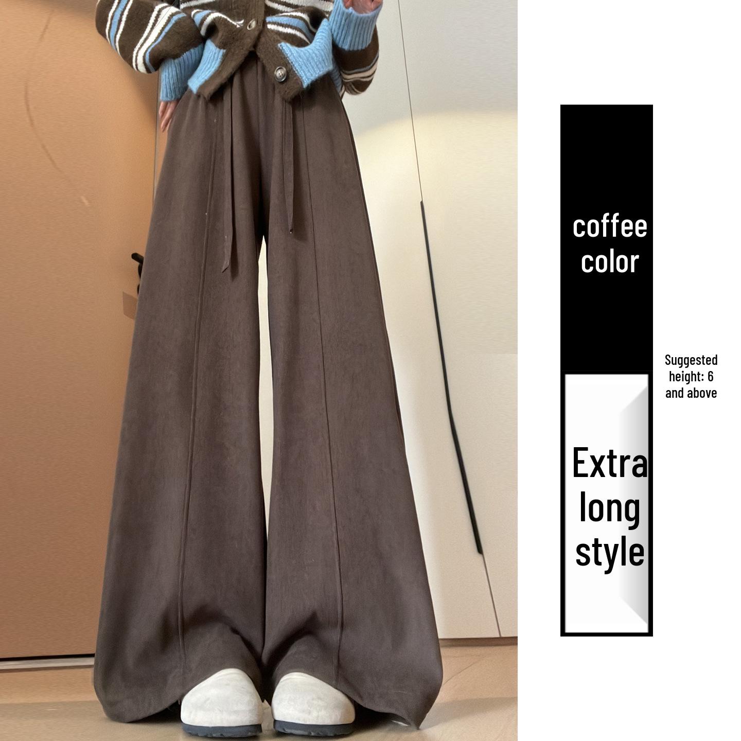 

Women s Off-White Corduroy Wide-Leg Sweatpants with Drawstring, High-Waisted, Plus Velvet, Autumn Winter Collection L