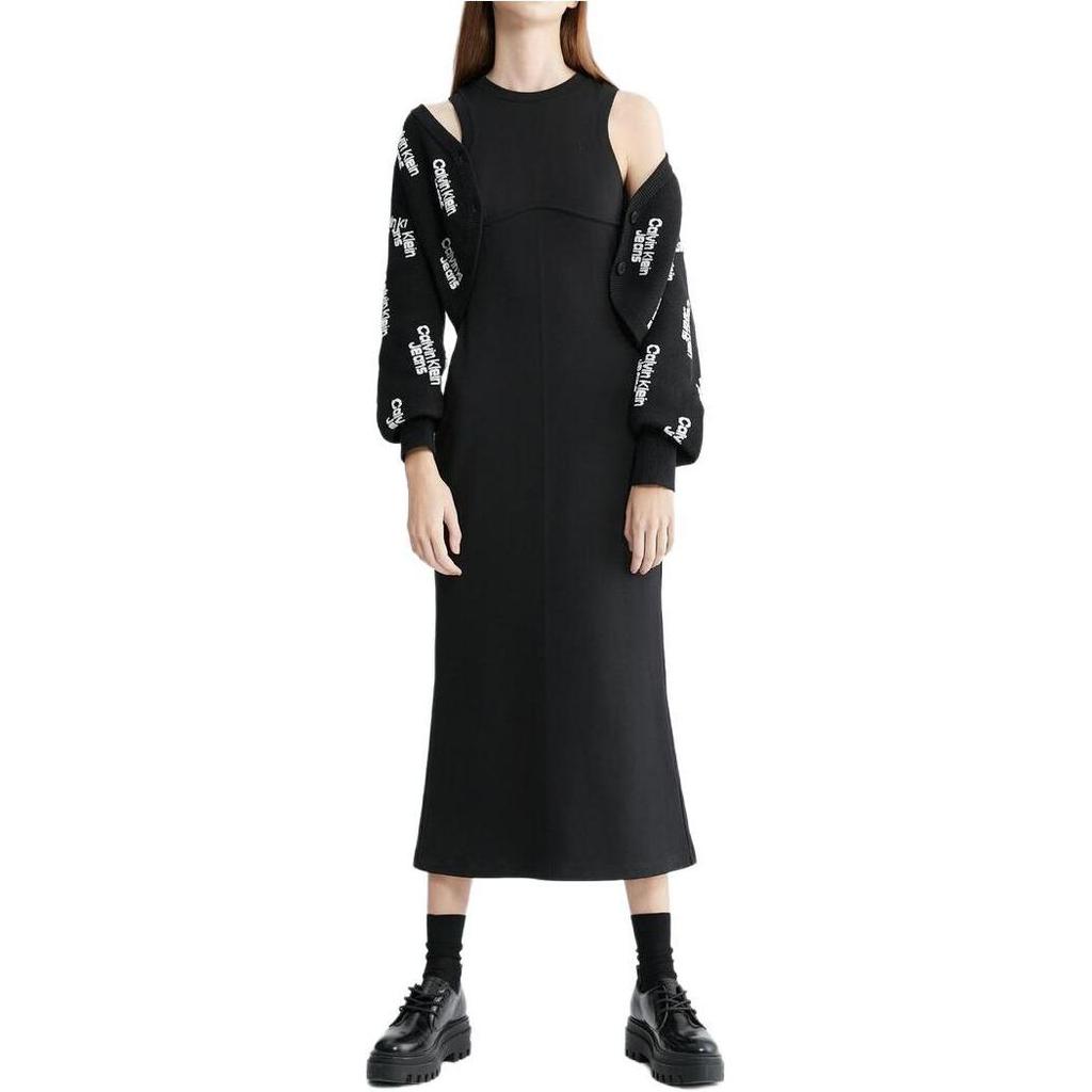 Calvin Klein Jeans Ss24 Solid Color Round Neck Slim Fit Split Sleeveless Dress Women Dresses Black J223343-BEH