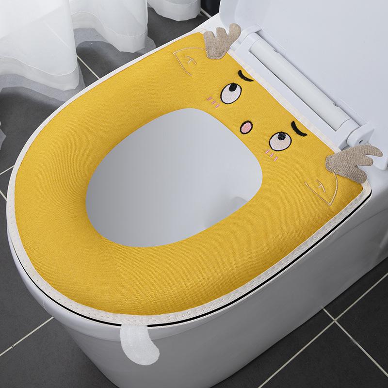 

Four Seasons Universal Home soft Toilet Seat warm Cover Cushion Cotton Linen Zipper Ferrule Cute Toilet Cushion Toilet Covers