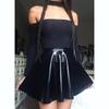 Women Dark Style Shiny Pu Leather Pleated A Line Mini Skirt