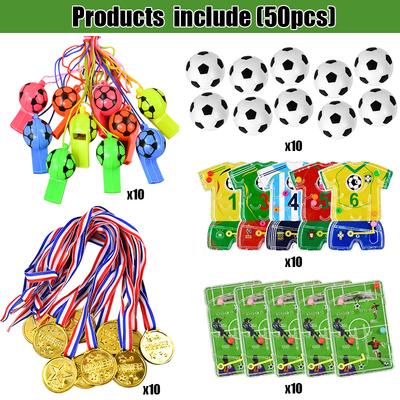 50st/set Barn Fotbollsfest Presenter Småpresenter Visslor Labyrintspel Leksaker Klämbollar Pojkar Fotboll Födelsedagsfest Goodie Pinata Fyllningar