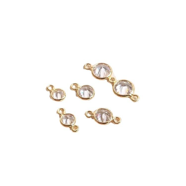14K Gold Filled Zirkonkristall Runde Anhänger Hängeohrringe & DIY Doppel-Anhänger Armband Schmuck