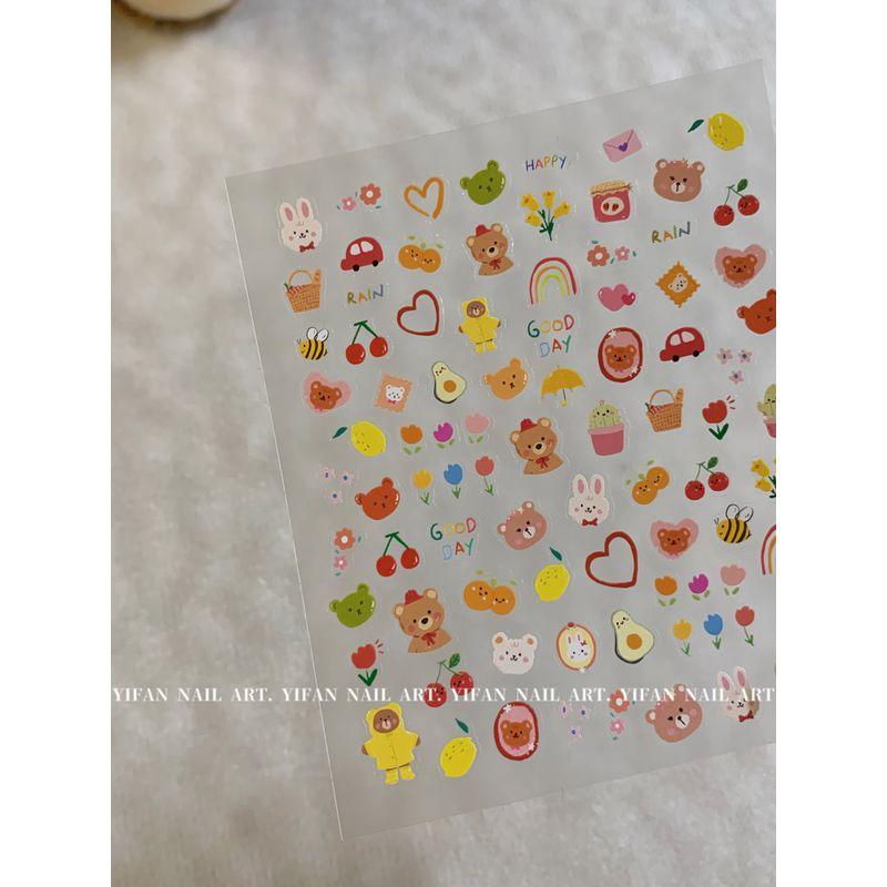 

Yifannail Летние наклейки для ногтей с масляной живописью Медведь в стиле Инс Милые акварельные цветущие медведи J182 J182-1. [Thin and Tough Summer Bear. 1]]