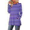 Women's Striped Printed Round-neck Long-sleeved Top With Pockets And Side Slits