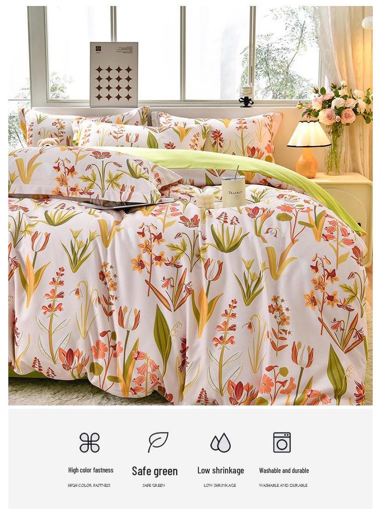 New Stylish Skin-Friendly Cotton Flannel Bedding Set - Thickened Plaid & Floral Design for Students