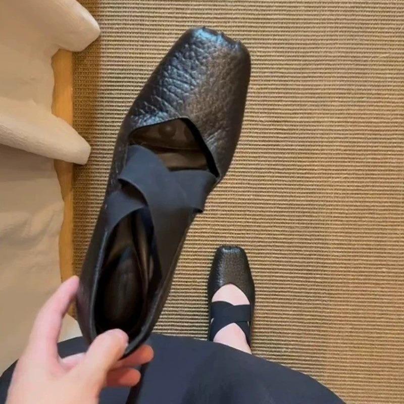 Fashion Single Shoes Autumn New Square Toe Mid-mouth One Strap Anti-slip Wear-resistant Low Heel Shoes
