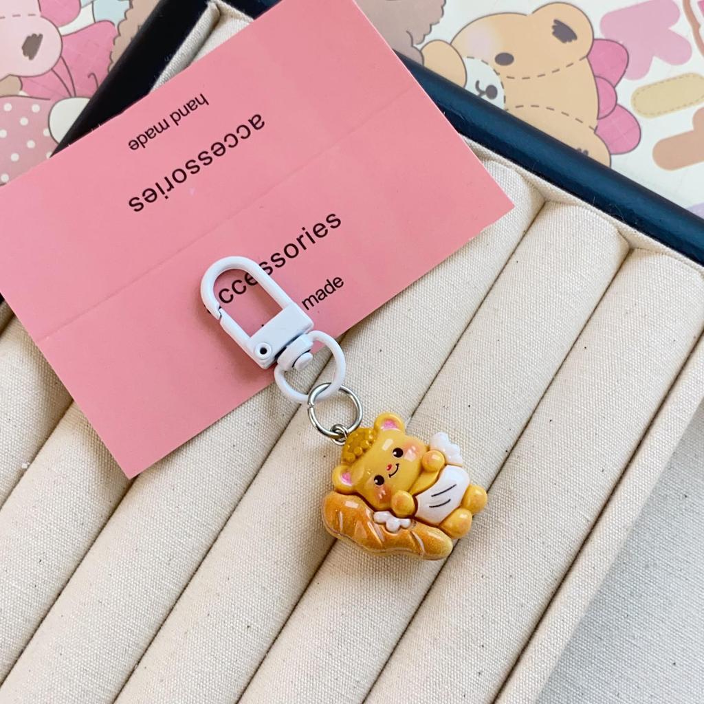 Sweet Pink Chocolate Bear Keychain Pendant - Cute Heart Ornament for Schoolbags & Bestie Gifts