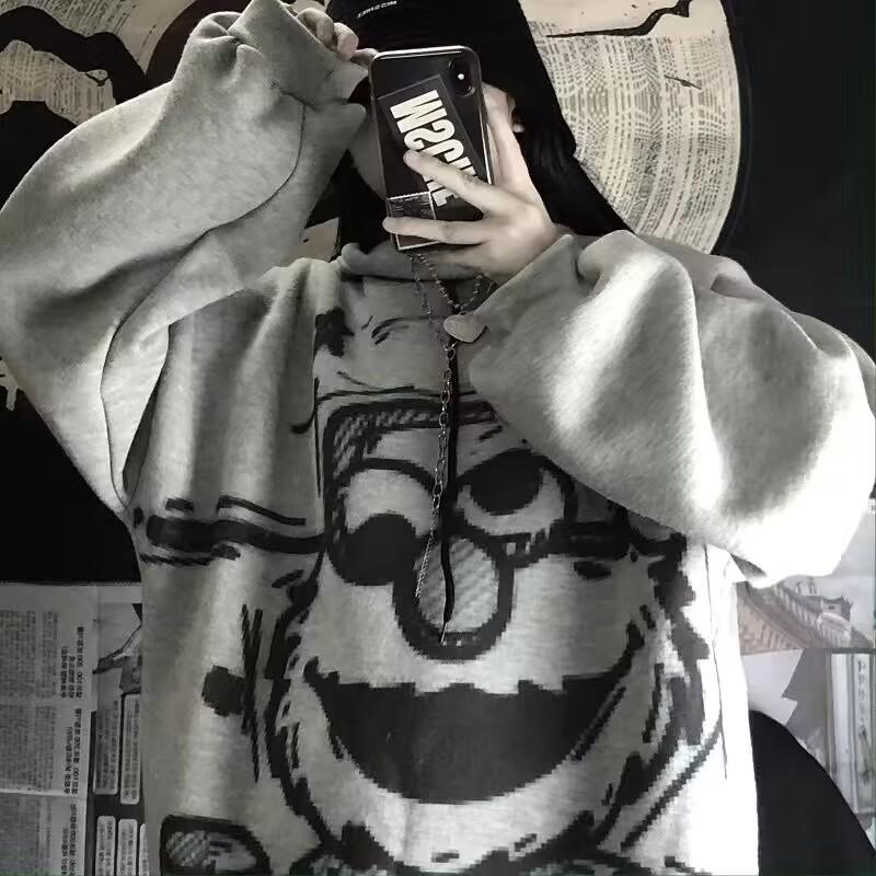 Felpa con cappuccio Kawaii Harajuku per donna Felpa coreana Felpa con stampa Anime Vintage Rosa Felpa con cappuccio oversize Vestiti carini Top per ragazze