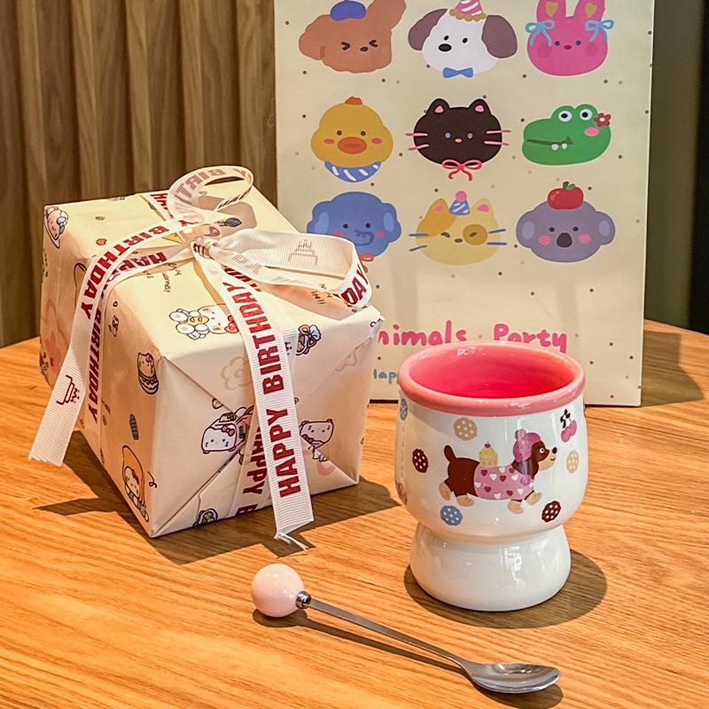Give Children's Birthday Gifts, Cute Girls Hold Coffee Cups, Gaoyan Ceramic Mugs, Girlfriends' Souvenirs, Gift Boxes.
