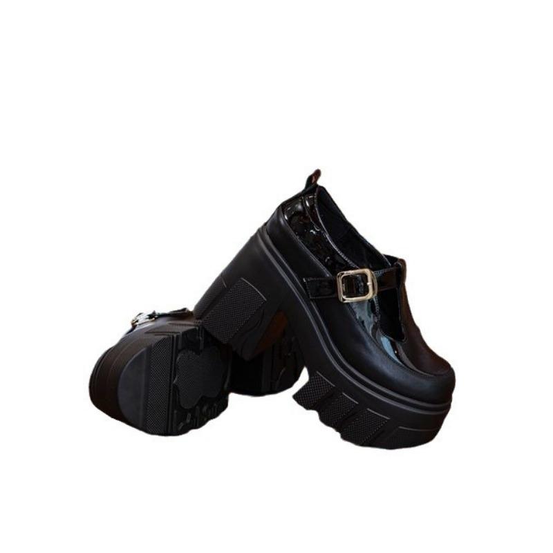 Fashion Mary Janes Vintage Black Sandals Woman Buckle Non-Slip Casual Medium Heels Office Ladies Solid Elegant Heels Korean 2024 Summer