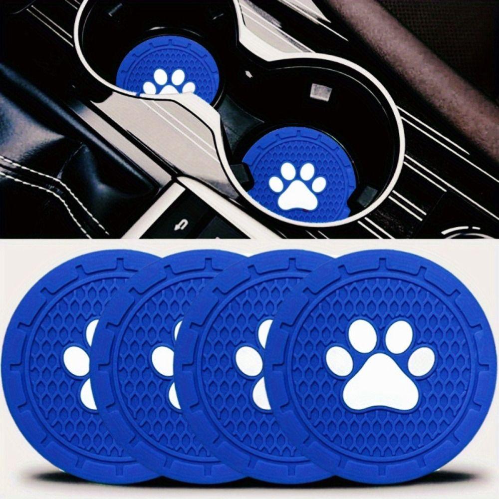 4pcs Strong Wear-Resistan Car Cup Holder Coaster Paw Print Design Universal Cup Mats  Most Vehicles