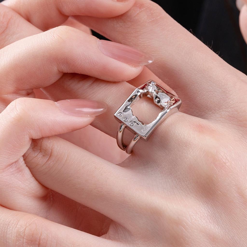 Asymmetrical Copper Elegant Ring For Women Minimalist Style Unique Statement Fashion