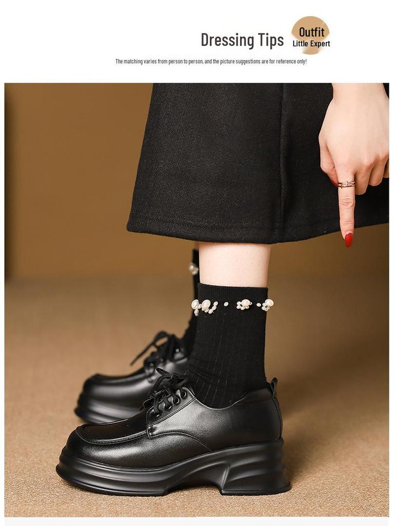 Damen 2025 Frühling Britischer Stil Dicksohlige Lackleder Plateau-Loafer, Höhenverstärkende Vielseitige Schnürschuhe