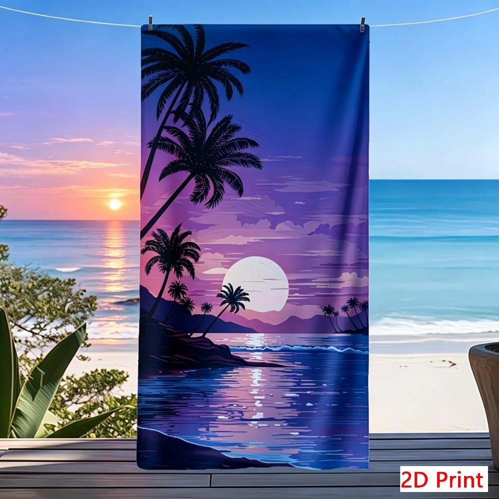 Tropical Sunset Microfiber Beach Towel Oversized Palm Tree Print Quick Dry Bath Sheet Large Summer Vacation Essentials XL Mat