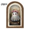 Cute Ghost Decoration Arch Wooden Sign, Halloween Table Rustic Farmhouse Arched Sign Shelf Decor, Decorative Wall Art for Mantel Living Room