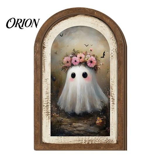 Cute Ghost Decoration Arch Wooden Sign, Halloween Table Rustic Farmhouse Arched Sign Shelf Decor, Decorative Wall Art for Mantel Living Room
