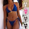 Split Neck Gathered Lace Bikini Swimsuit Women Sexy