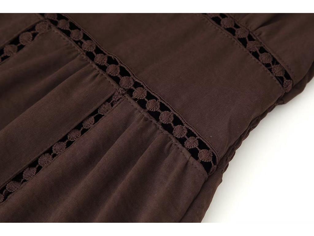 Women's European American Lace Trim V-Neck Long Sleeve Dress