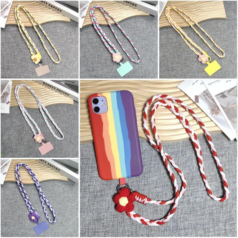 120cm Phone Holder Strap Flower Braided Hanging Rope Ins Mobile Phone Lanyard  Women