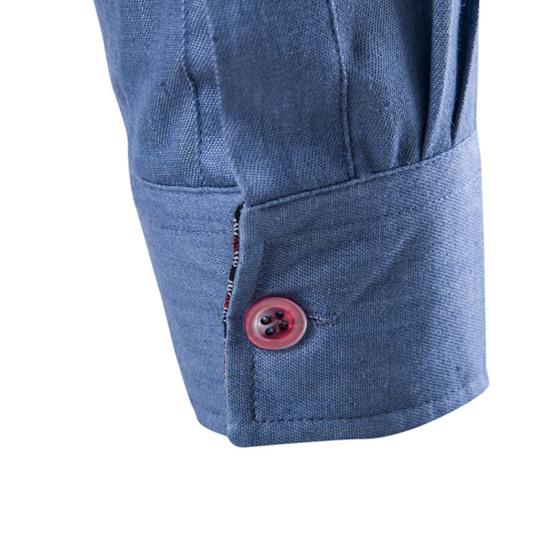 Men Shirt Solid Color Single-breasted Spring Autumn Plaid Patchwork Slim-fitting Jeans Shirt for Office