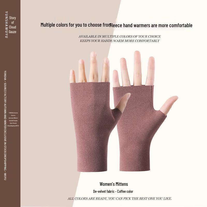 Women's Fingerless Touchscreen Fleece Gloves - Cute Cold-Weather Protection for Autumn/Winter