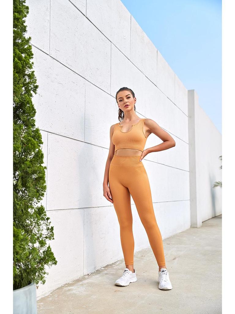 Nylon Seamless High Elastic Sports Set: U-Neck Top & Yoga Pants