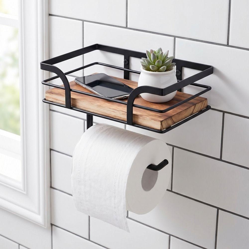Wall Mounted Paper Towel Holder Wooden Paper Phone Holder Storage Rack Toilet Paper Holder Hotel