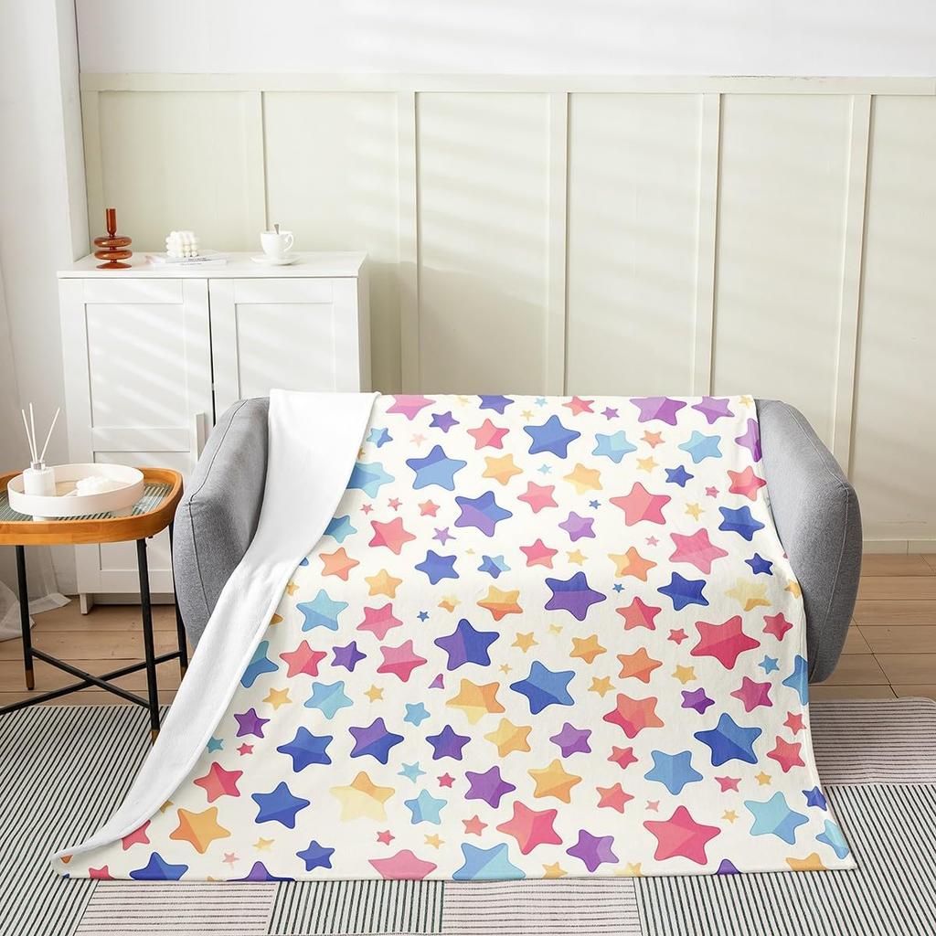 Stars Print Throw Blanket Cute Star Pattern Soft Breathable Fleece Blanket Watercolor Geometric Fuzzy Blanket for Sofa Bed Couch
