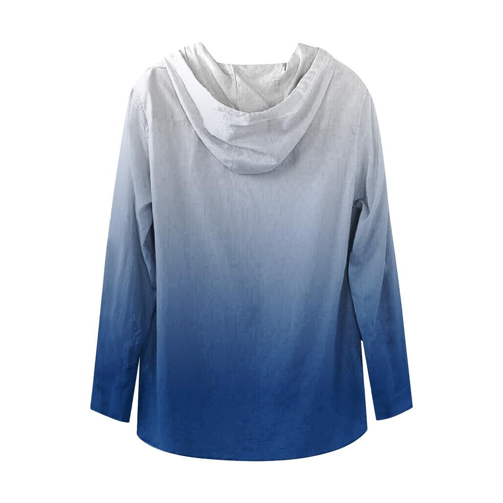 Camicia da Uomo Stampata in Cotone e Lino con Cappuccio a Maniche Lunghe con Cappuccio Primavera ed Estate Casual da Indossare Tutti i Giorni