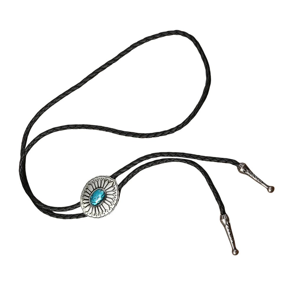 Herren Western Verstellbare Bolo Krawatte mit Metallblume Geflochtenes Lederseil Krawatte Hemdkragenkette Schmuck Halskette
