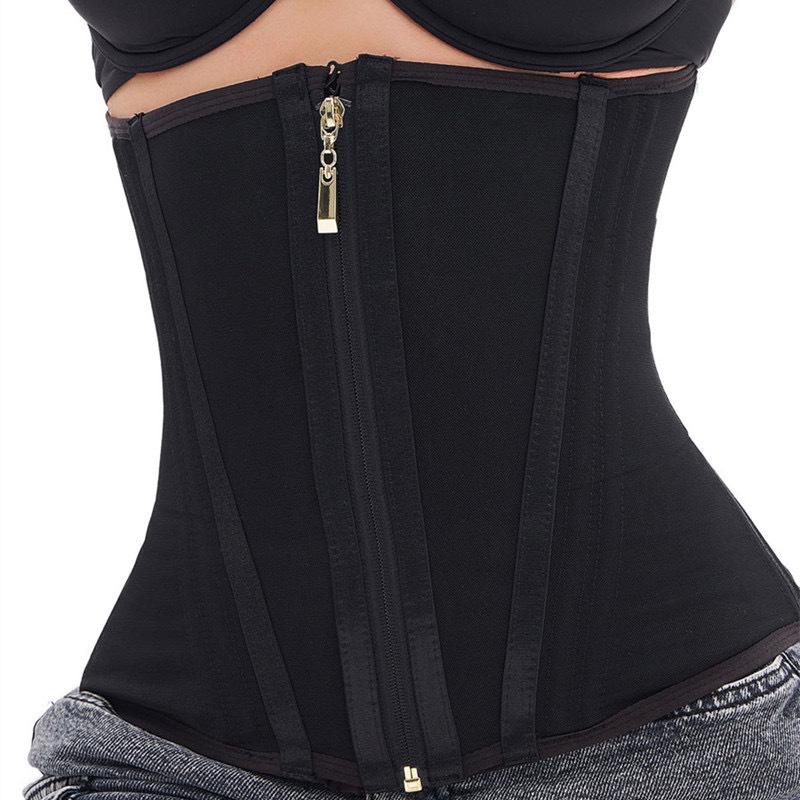 Waist Cincher Corset: Zipper, 9 Bones, Tummy Control Yoga Exercise Trainer
