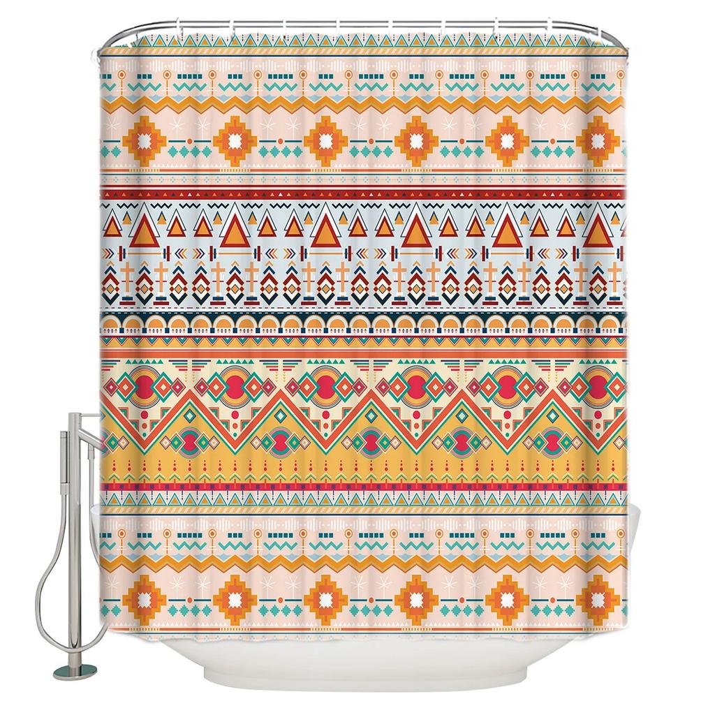 Shower Curtain Brown Navajo Ethnic Pattern Design Mexican Abstract Peruvian Tribal Geometric Aztec Decor Bathroom with Hook
