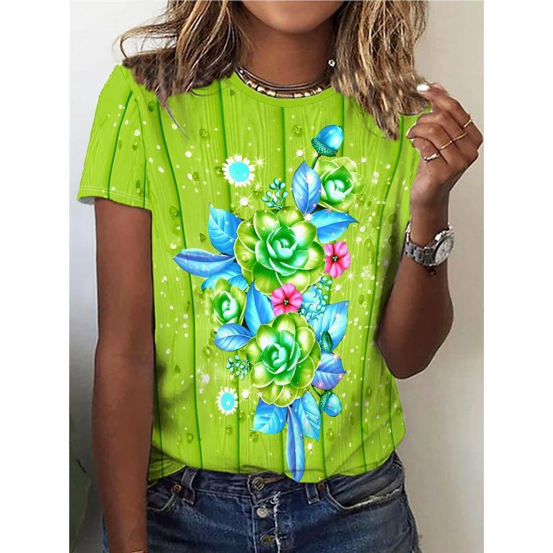 Summer Flower Bird 3D Print T-shirts Women Streetwear Harajuku Casual Fashion Y2k Short Sleeve T Shirt O-neck Tees Tops Clothing