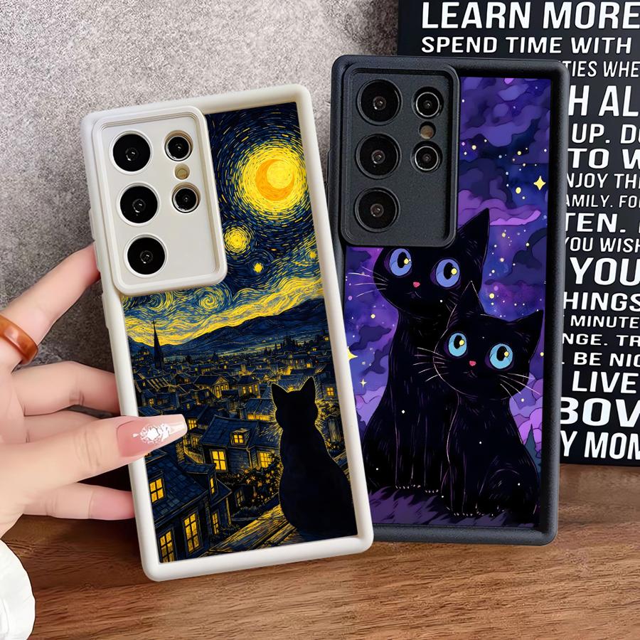 Black Night Star Cat Phone Cover Case for Samsung Galaxy S26 Ultra S25 S23 FE S22 S25 Edge S21 S24Ultra S20FE S24 Plus
