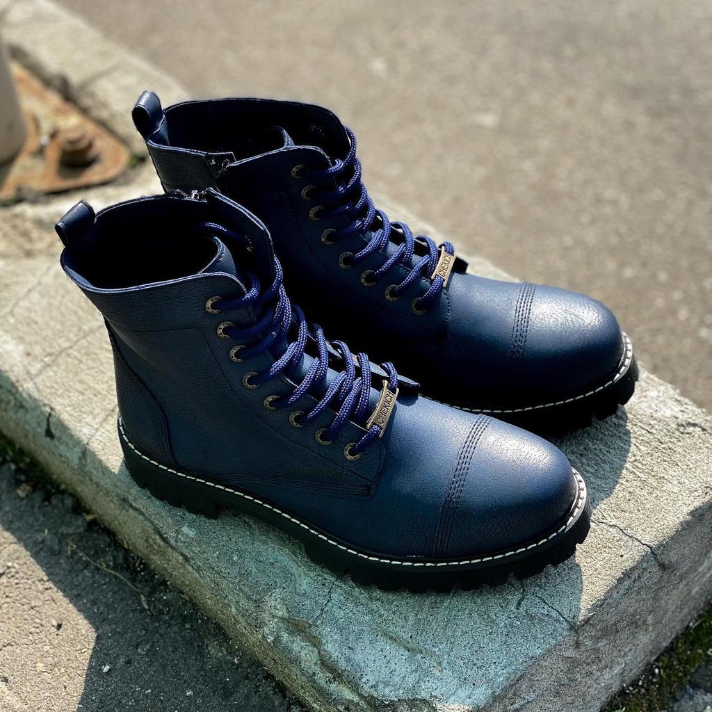 Chekich 2023 Stiefel für Herren, Marineblau, Kunstleder, Schnürung und Reißverschluss, Wintermode, Schnee, große Größen, Knöchel, Sport, bequem, warm, CH009